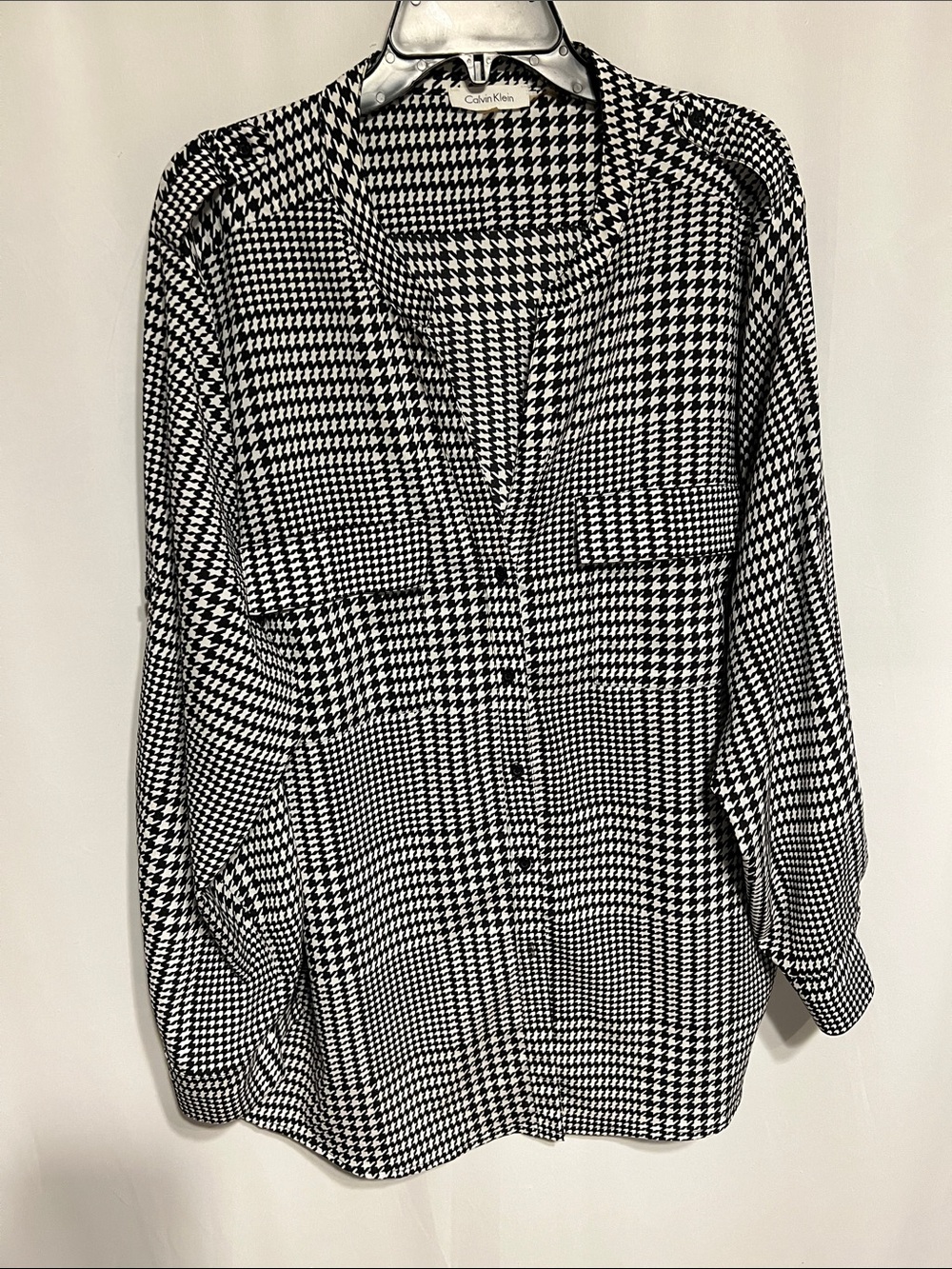 Calvin Klein Black & White Houndstooth Button-Down Shirt